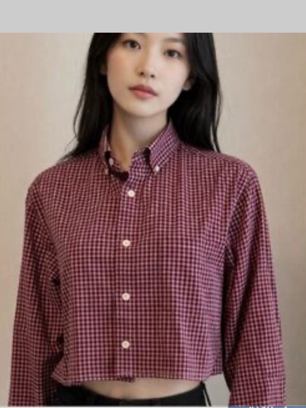 Merona Burgundy Gingham Cropped Button-Down Shirt